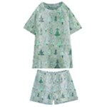 Green Christmas Trees, Cute, Doodle Kids  Swim T-Shirt and Shorts Set