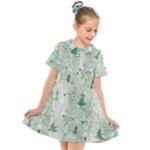 Green Christmas Trees, Cute, Doodle Kids  Short Sleeve Shirt Dress