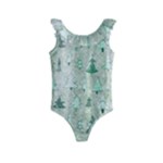 Green Christmas Trees, Cute, Doodle Kids  Frill Swimsuit