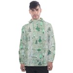 Green Christmas Trees, Cute, Doodle Men s Front Pocket Pullover Windbreaker