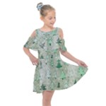 Green Christmas Trees, Cute, Doodle Kids  Shoulder Cutout Chiffon Dress