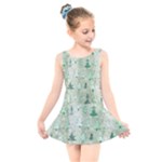 Green Christmas Trees, Cute, Doodle Kids  Skater Dress Swimsuit