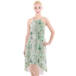 Green Christmas Trees, Cute, Doodle High-Low Halter Chiffon Dress 