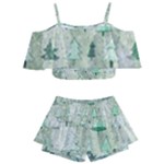 Green Christmas Trees, Cute, Doodle Kids  Off Shoulder Skirt Bikini