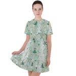 Green Christmas Trees, Cute, Doodle Short Sleeve Shoulder Cut Out Dress 