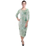 Green Christmas Trees, Cute, Doodle Quarter Sleeve Midi Velour Bodycon Dress