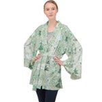 Green Christmas Trees, Cute, Doodle Long Sleeve Velvet Kimono 