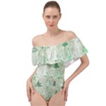 Green Christmas Trees, Cute, Doodle Off Shoulder Velour Bodysuit 