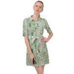 Green Christmas Trees, Cute, Doodle Belted Shirt Dress