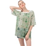 Green Christmas Trees, Cute, Doodle Oversized Chiffon Top