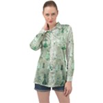 Green Christmas Trees, Cute, Doodle Long Sleeve Satin Shirt