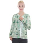 Green Christmas Trees, Cute, Doodle Casual Zip Up Jacket