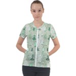 Green Christmas Trees, Cute, Doodle Short Sleeve Zip Up Jacket