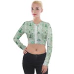 Green Christmas Trees, Cute, Doodle Long Sleeve Cropped Velvet Jacket