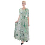 Green Christmas Trees, Cute, Doodle Half Sleeves Maxi Dress