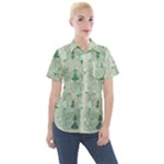 Green Christmas Trees, Cute, Doodle Women s Short Sleeve Pocket Shirt