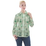 Green Christmas Trees, Cute, Doodle Women s Long Sleeve Pocket Shirt