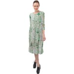 Green Christmas Trees, Cute, Doodle Ruffle End Midi Chiffon Dress