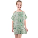 Green Christmas Trees, Cute, Doodle Kids  One Piece Chiffon Dress