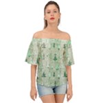 Green Christmas Trees, Cute, Doodle Off Shoulder Short Sleeve Top