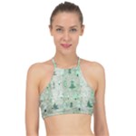 Green Christmas Trees, Cute, Doodle Halter Bikini Top