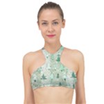 Green Christmas Trees, Cute, Doodle High Neck Bikini Top