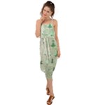 Green Christmas Trees, Cute, Doodle Waist Tie Cover Up Chiffon Dress