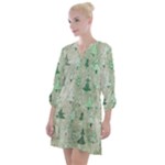 Green Christmas Trees, Cute, Doodle Open Neck Shift Dress