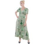 Green Christmas Trees, Cute, Doodle Button Up Short Sleeve Maxi Dress