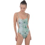 Green Christmas Trees, Cute, Doodle Tie Strap One Piece Swimsuit