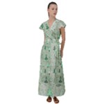 Green Christmas Trees, Cute, Doodle Flutter Sleeve Maxi Dress