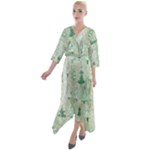 Green Christmas Trees, Cute, Doodle Quarter Sleeve Wrap Front Maxi Dress