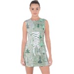 Green Christmas Trees, Cute, Doodle Lace Up Front Bodycon Dress