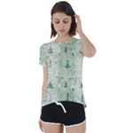 Green Christmas Trees, Cute, Doodle Short Sleeve Open Back T-Shirt