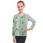 Green Christmas Trees, Cute, Doodle Kids  Long Mesh T-Shirt