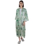 Green Christmas Trees, Cute, Doodle Maxi Satin Kimono