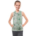 Green Christmas Trees, Cute, Doodle Kids  Sleeveless Hoodie