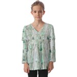 Green Christmas Trees, Cute, Doodle Kids  V Neck Casual Top