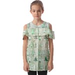 Green Christmas Trees, Cute, Doodle Fold Over Open Sleeve Top