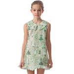 Green Christmas Trees, Cute, Doodle Kids  Pilgrim Collar Ruffle Hem Dress