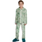 Green Christmas Trees, Cute, Doodle Kids  Long Sleeve Velvet Pajamas Set