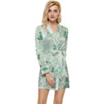 Green Christmas Trees, Cute, Doodle Long Sleeve Satin Robe