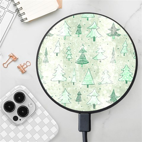 Green Christmas Trees, Cute, Doodle Wireless Fast Charger(Black) from ArtsNow.com