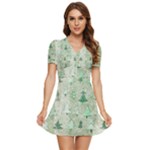 Green Christmas Trees, Cute, Doodle V-Neck High Waist Chiffon Mini Dress