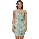 Green Christmas Trees, Cute, Doodle Sleeveless Wide Square Neckline Ruched Bodycon Dress