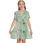 Green Christmas Trees, Cute, Doodle Kids  Short Sleeve Tiered Mini Dress