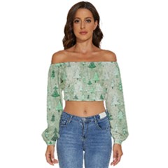 Long Sleeve Crinkled Weave Crop Top 