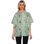 Green Christmas Trees, Cute, Doodle Women s Batwing Button Up Shirt