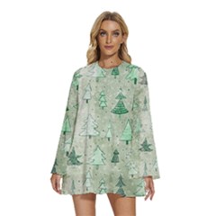 Round Neck Long Sleeve Bohemian Style Chiffon Mini Dress 