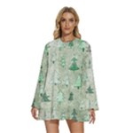 Green Christmas Trees, Cute, Doodle Round Neck Long Sleeve Bohemian Style Chiffon Mini Dress